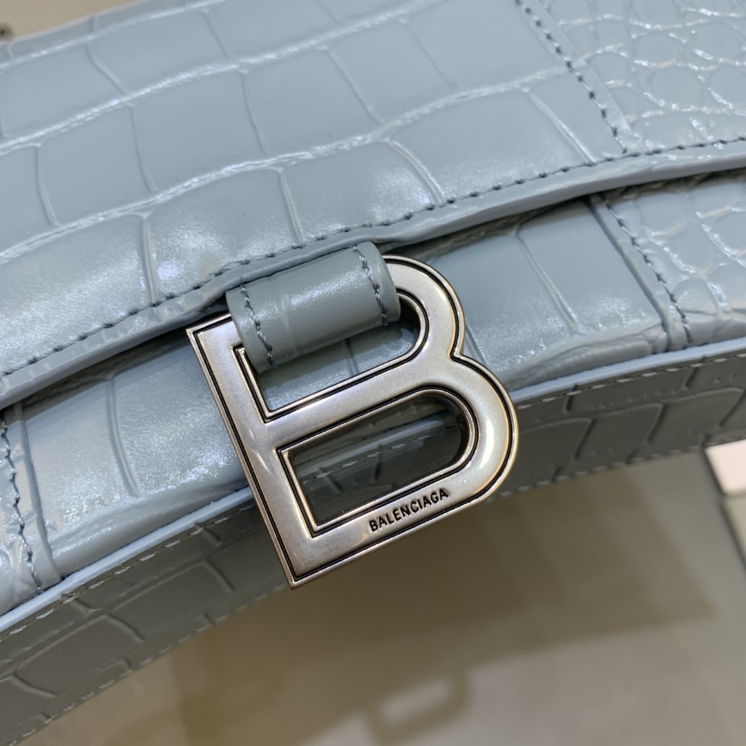 Balenciaga Small Hourglass Wallet With Chain Crocodile Embossed Shoulder Bag Light Blue